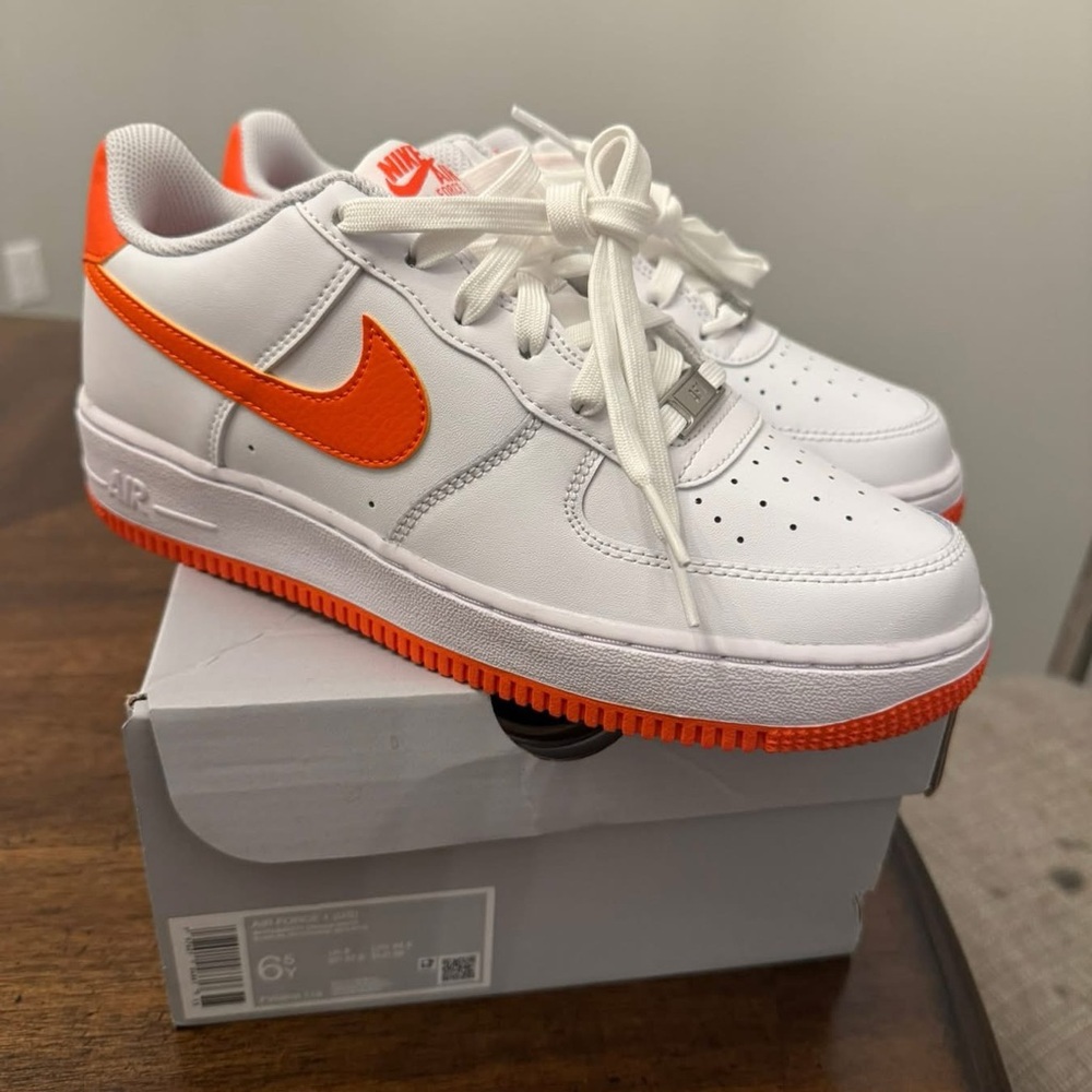 Nike Air Force 1’s White and Orange Sneakers